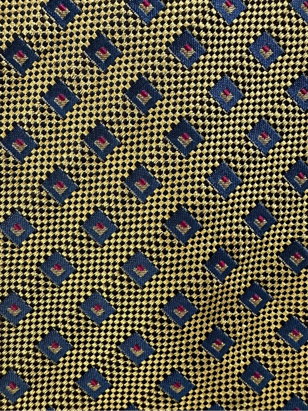 Ermenegildo Zegna Geometric Patterned Necktie Gold Blue Red Italy